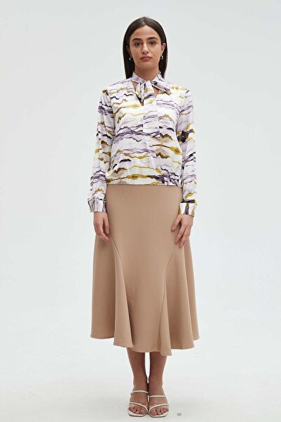 mica Women's Printed Blouse with Bow Neck and Long Sleeves