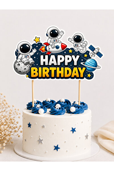 Parti Konsepti Uzay Astronot Konsept Pasta Süsü Happy Birthday Cake Topper Do...