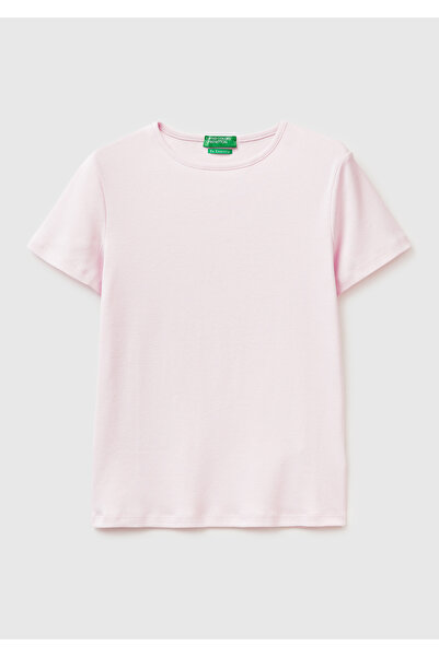 United Colors of Benetton Γυναικείο ανοιχτό ροζ μπλουζάκι από 100% βαμβάκι με...