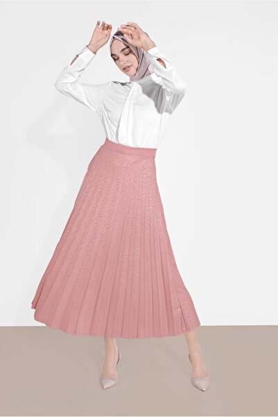 TRENDTESETTÜR KADIN PEMBE (GÜL) PİLİSELİ DESENLİ ETEK 8161