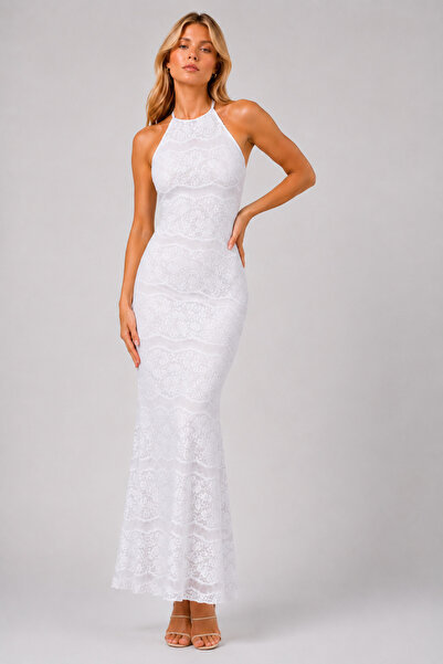 SHEBARA ROCHIE ALBĂ PREMIUM MAXI DIN DANTELĂ