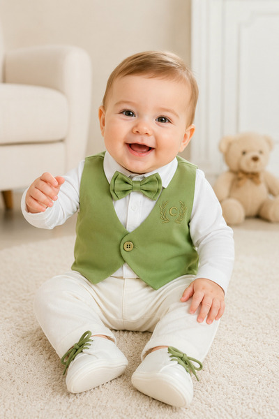 U Yaka Papyonlu Erkek Bebek Mevlüt Takımı / Özel Gün Kıyafeti - 6'lı Set