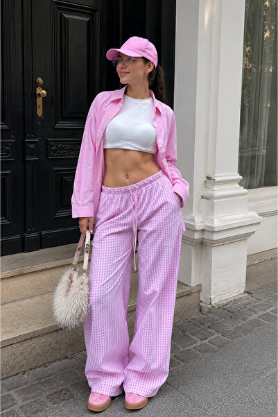 Madmext Pembe Pötikareli Bol Paça Kadın Pantolon Mg2335