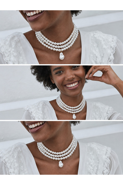 Jerberaa takı İnci Kolye Tasarım Kadın Choker Çoklu (düğün Kolyesi )