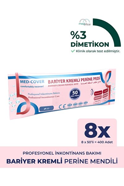 MED-COVER Bariyer Kremli Perine Bölgesi Temizleme Pedi/mendili 50'li - 8 Adet