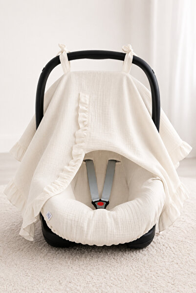 RUKİYE YAVUZ Pamuk Pazen Muslin Stroller Set Ecru - Elastic Baby Carrier Cove...