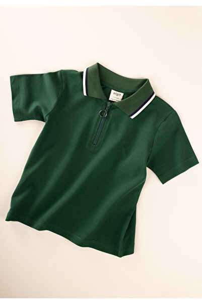 Cigit Polo Collar T-Shirt 2-10 Years Khaki Green