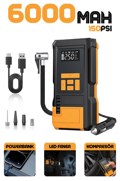 Enshall 6000mAh Taşınabilir Hava Pompası Auhma 150 PSI Dijital Kompresör, 12V...