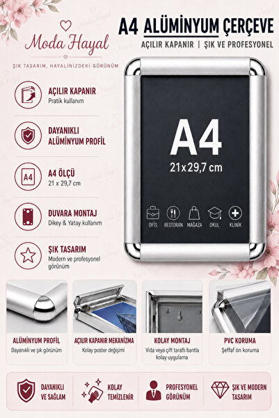 Moda Hayal Cadru A4 - Cadru pentru banner Rondo A4 - Cadru din aluminiu retra...