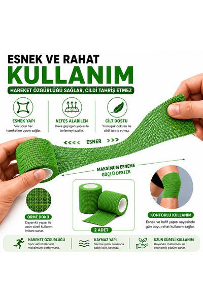 NutraBella ضمادة رياضية ذاتية اللصق مرنة من كوبان، 5 سم × 4.5 متر، عبوة من قطعتين، لون أخضر