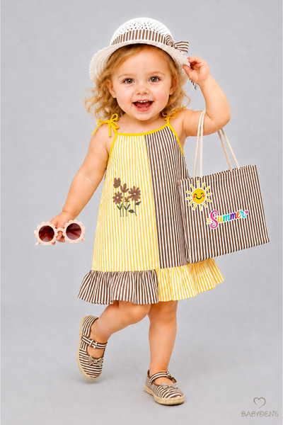 BABYDEN'S Girl's Beach Dress with Hat and Beach Bag Baby Girl Summer Set Stri...