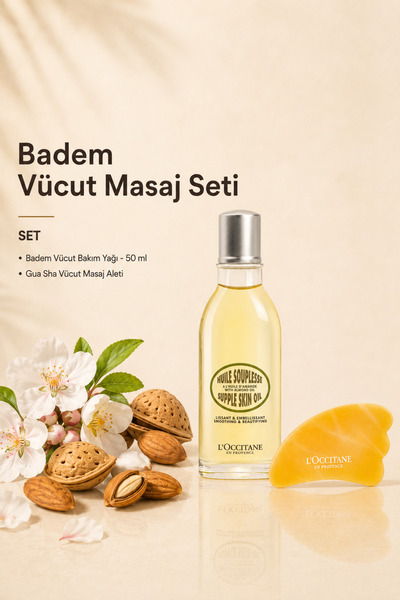 L'Occitane Badem Vücut Masaj Seti, Badem Vücut Bakım Yağı - 50 ml ve Gua Sha ...