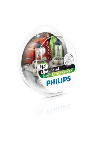 Philips Комплект от 2 халогенни крушки за фарове на автомобил Longlife EcoVis...