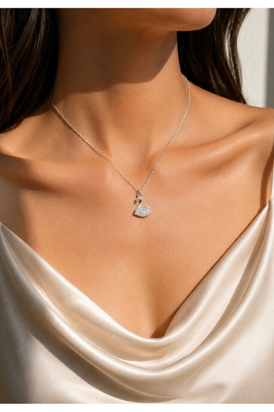 LİNOVE JEWELLERY Gümüş Kuğu Kolye 925ayar gümüş kuğu kolyesi zarif ve minimal...