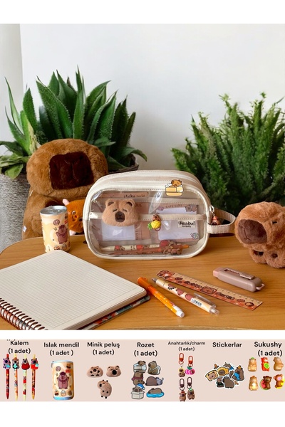 BABUN Large Wide Capacity Capybara Animal 8 Piece Pen Holder Set Pencil Makeu...