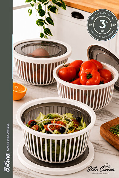 Stile Cucina Linea 3 Pieces 3 Liter Round Leakproof Snack & Fruit & Legume St...