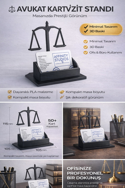 Yapı3D حامل بطاقات المحامي - حامل بطاقات العمل المكتبي بتصميم ميزان العدالة