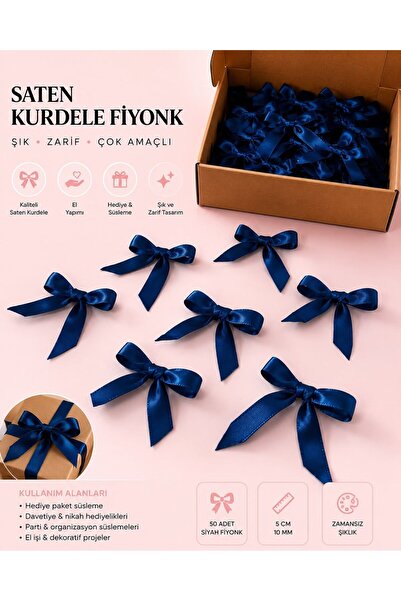 İncivera Shop Lacivert Saten Kurdele Fiyonk Süsleme Aksesuarı Dekoratif Fiyon...