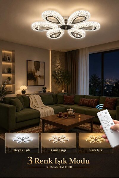 Marsel Lighting YAGMUR 6LI KROM KUMANDALI AVİZE 3 RENK LED ISIKLI SALON AVİZE...
