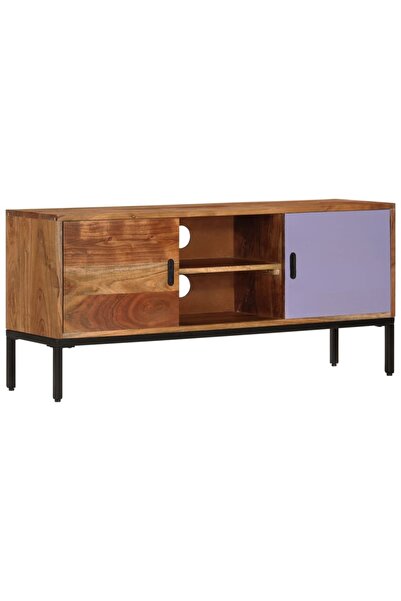 Concept Comodă TV, maro miere/gri, 110x30x50 cm, lemn masiv de acacia