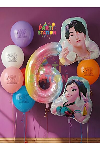 Parti Station K-Pop Demon Hunters 6 Years Old Balloon Set Double Sided 9 Piec...