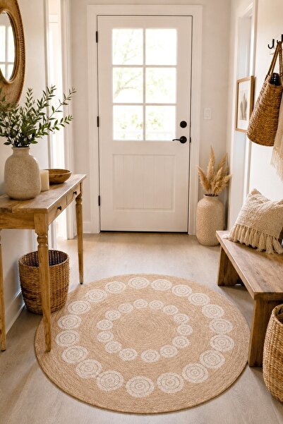 SANRUGS Home & Living Yıkanabilir Sisal Jüt Dokuma Hasır Halı Kilim Bej Kahve...