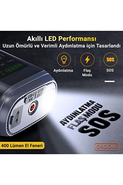 Groove HCB002 24400mAh 3000A Akü Takviye Cihazı + Lastik Şişirme Kompresörü Taşınabilir Jump Starter