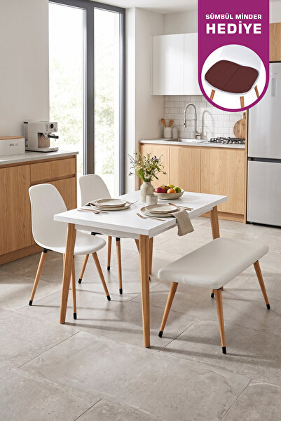 VİLİNZE Eames Sandalye-bank Avanos Ahşap Mdf Mutfak Masası Takımı - 70x120 Cm
