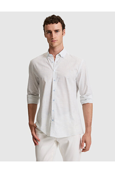 Pierre Cardin Mavi Keten Karışımlı Regular Fit Uzun Kollu Gömlek 50307171-VR036