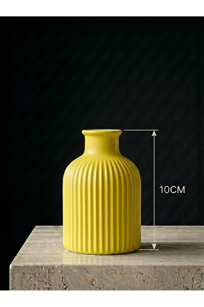 CANSEB Elegance Premium - Limon Sarısı - 10CM Boyunda - Çizgili Pampas Vazosu...