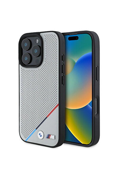 BMW iPhone 16 Pro - Carcasă rigidă M Perforată cu Linie Tricoloră MagSafe (BM...