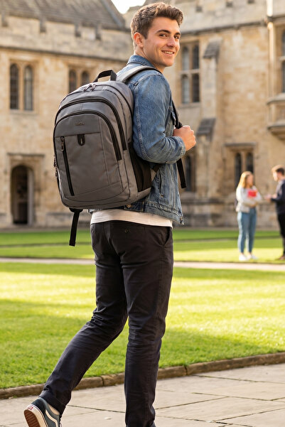 By Hakan My Polo 2135 School Bag Backpack Water Resistant Gray Black