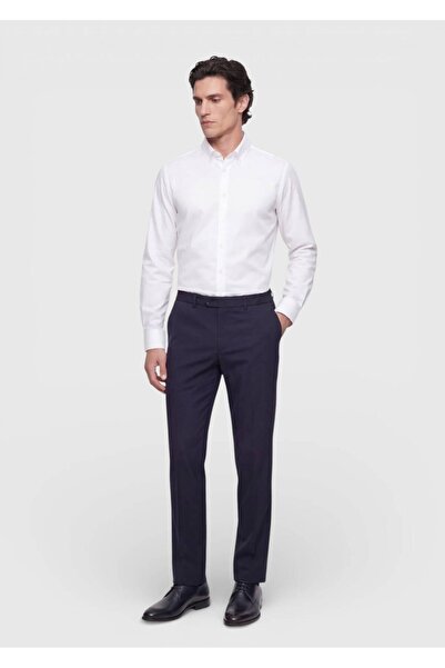 Ramsey Navy Blue Fabric Comfort Fit Classic 100% Wool Trousers