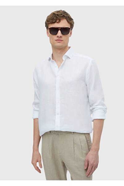Ramsey Beyaz Düz Regular Fit Dokuma Casual %100 Keten Gömlek_Kopya(1)