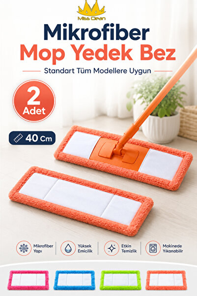 Miss Clean ( 2 Adet ) Mikrofiber Mop Yedek Bez Standart Tüm Modellere Uygun 4...