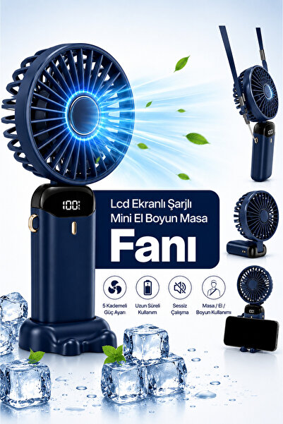 Fan Mini el fanı 5 kademeli şarjlı taşınabilir ipli el boyun masa üstü