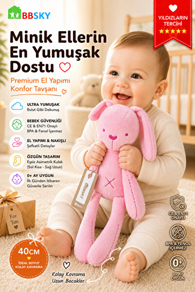 BBSKY Pembe Peluş Tavşan Uyku Arkadaşı: 0+ Ay Bebekler İçin Yumuşak-BPA İçerm...