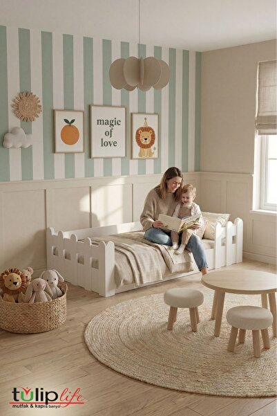 Tuliplife  Montessori Karyola Beyaz 90x190 Yatak Uyumlu Oval Kesim Çocuk Yata...