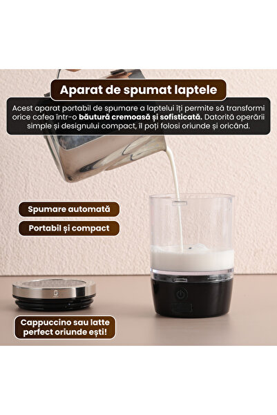 FAMIFY Mixer lapte electric portabil USB, spumator cafea, 80 ml, 1 buton, pentru cappuccino, negru