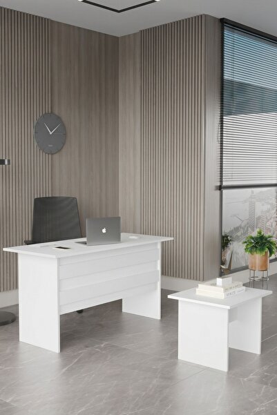 Yurupa Ofis Masası Sehpa 2'li Ofis Büro Masa Takımı  Beyaz