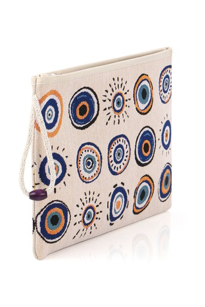 Bursa İpek Evil Eye Bead Pattern Tapestry Handbag