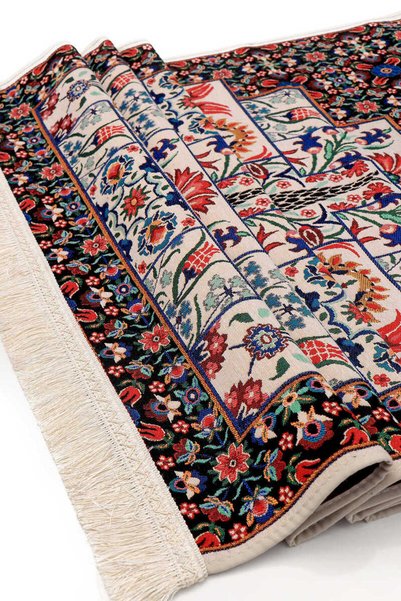 Bursa İpek Black Carnation Pattern Tapestry Prayer Rug