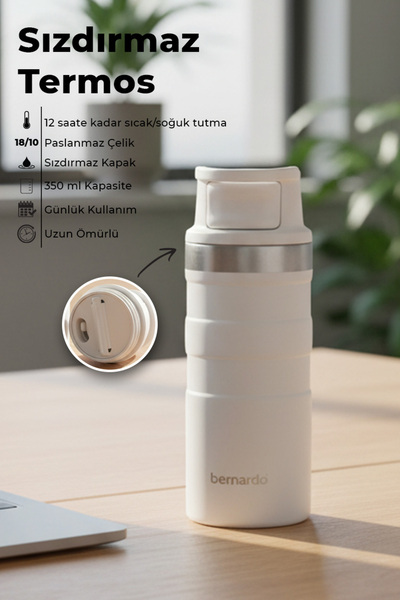 Bernardo Comfort Paslanmaz Çelik Sızdırmaz Termos 350 ml Beyaz