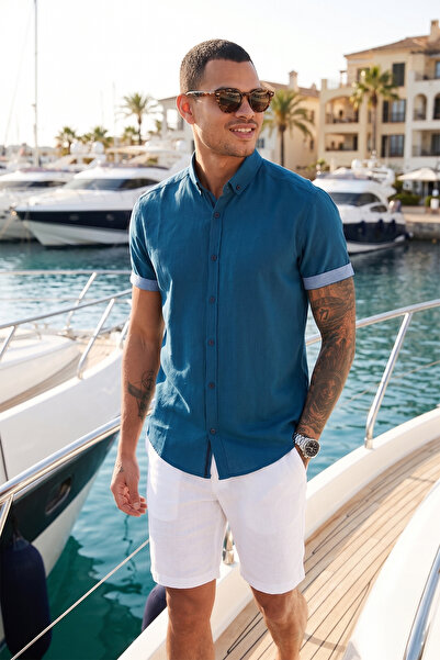 Buratti Pamuklu Slim Fit Düğmeli Yaka Kısa Kollu Gömlek Erkek GÖMLEK CF21S112546