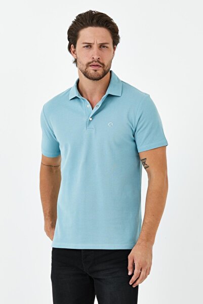ENQUE Tricou de bază pentru bărbați, cu gât polo, uni, confortabil, turcoaz