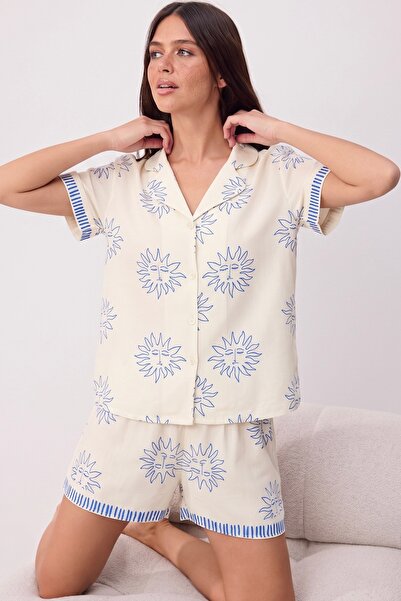 Noi Belis Set de pijamale țesute din viscoză, cămașă și pantaloni scurți, cu ...