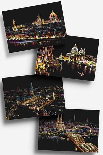 European Heritage 2026 4'lü Kazıma Sanatı Seti Hamburg Cologne Florence Venice 40.5x28.5 cm Yetişkin Hediyelik Hobi