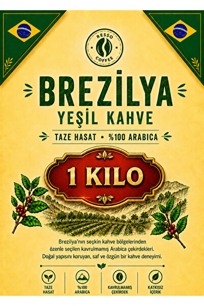 RESSO COFFEE Avantaj Brezilya %100 Arabica Yeşil & Çiğ Kahve Çekirdeği 1 Kilo
