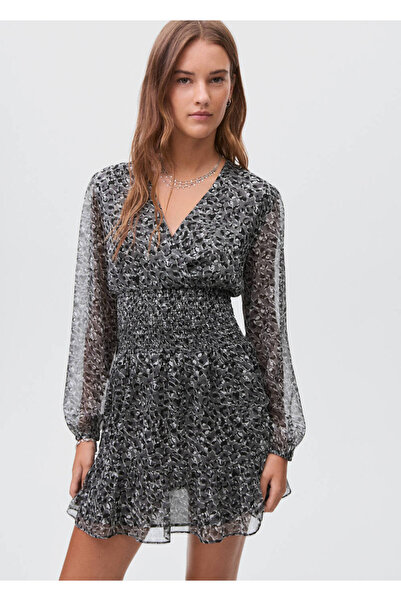 Mango Teen Fırfırlı leopar elbise