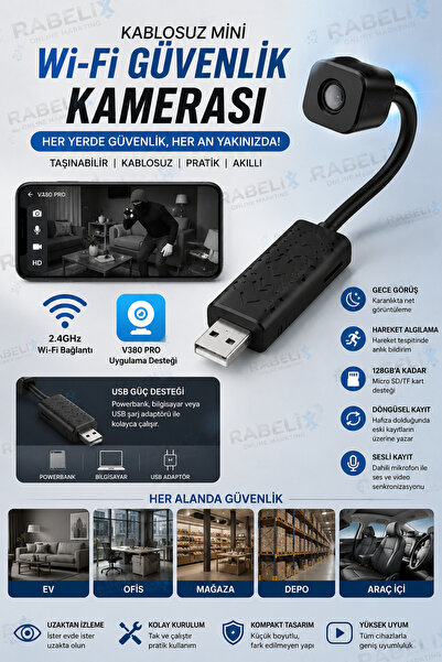 Rabelix Online Marketing Kablosuz Mini WiFi Güvenlik Kamerası USB Gece Görüşl...